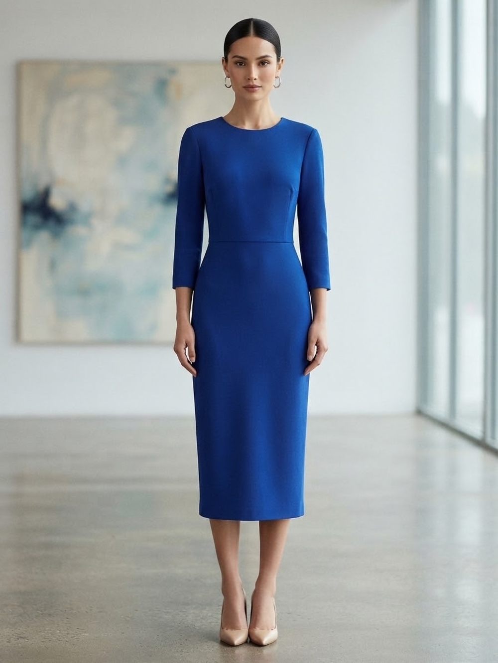 Adrianna Papell Cobalt Blue Midi Sheath Dress Size 16